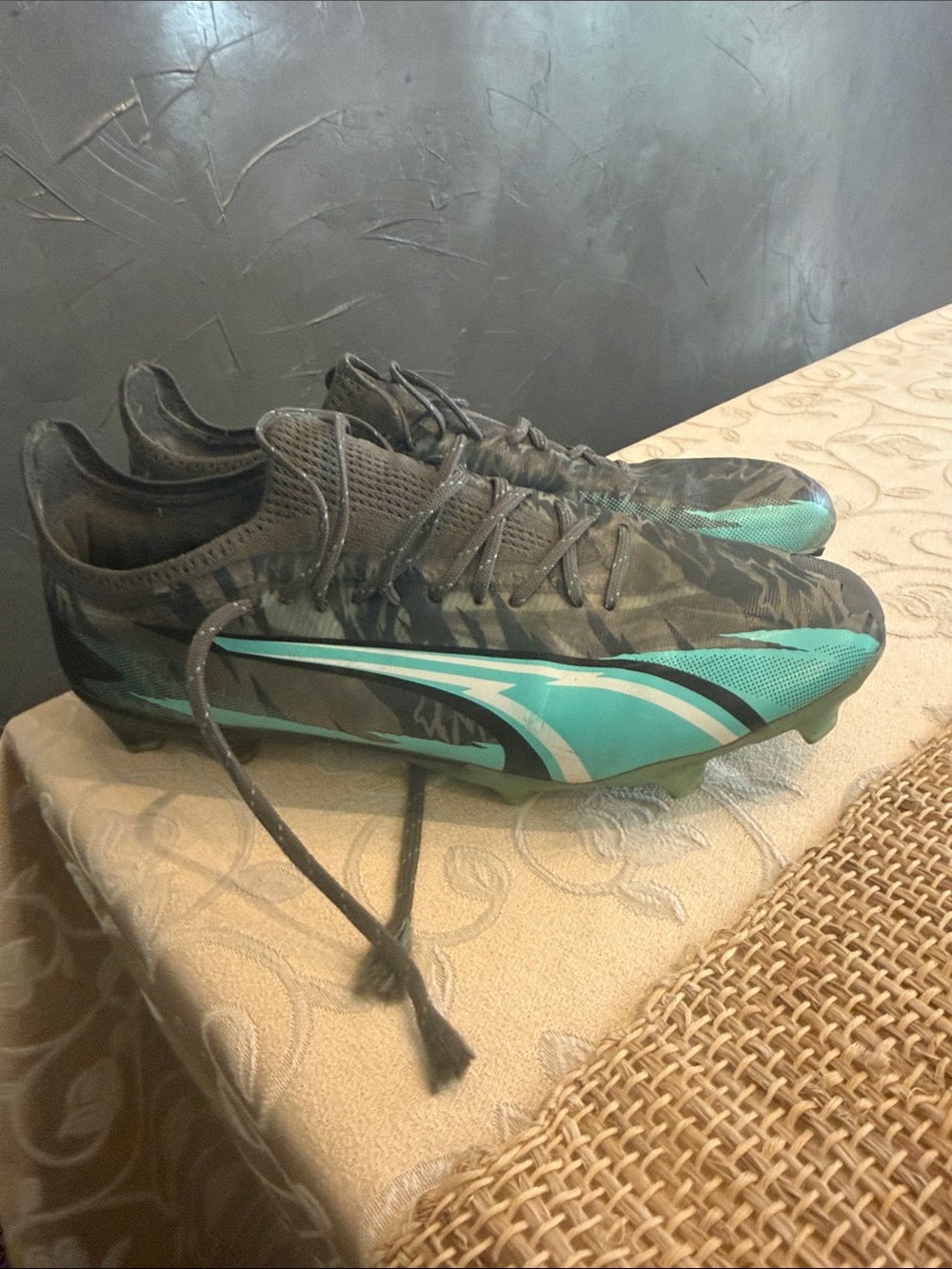 Puma Men's Teal and Gray Soccer Cleats